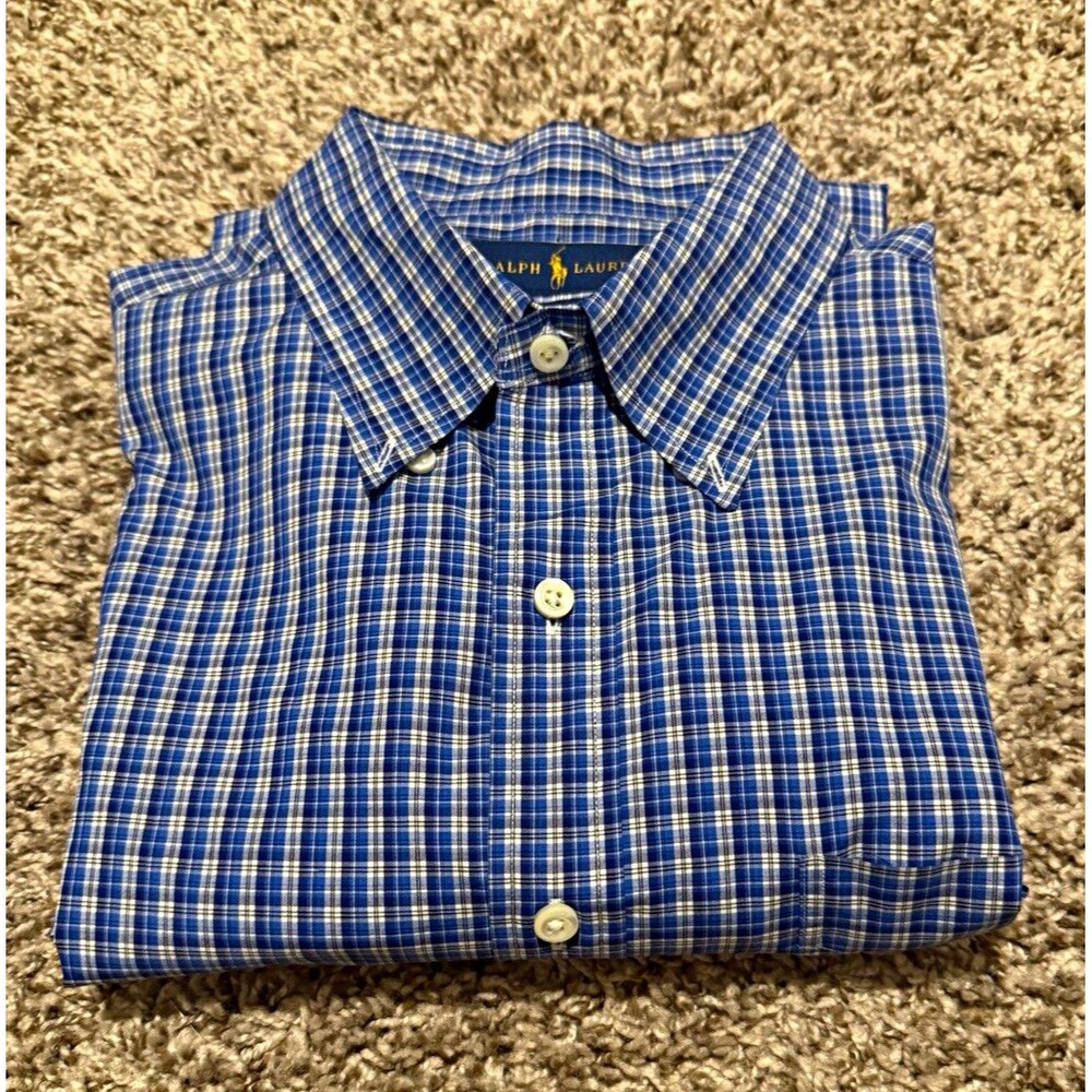 Ralph Lauren Men’s Blue/White Plaid Stretch Poplin Dress Shirt XL
